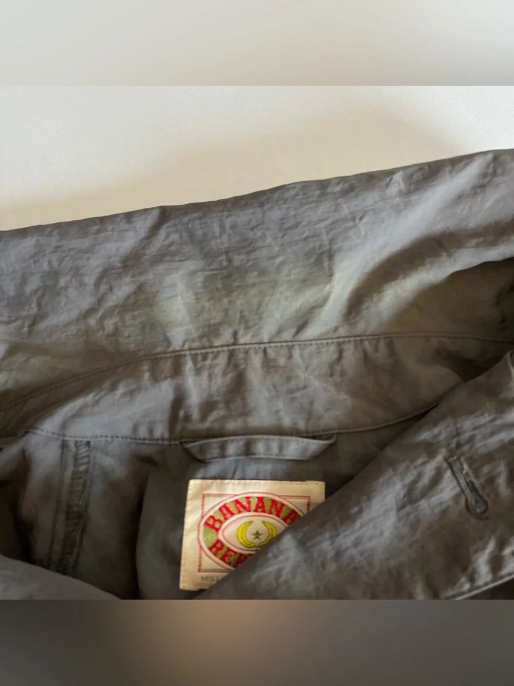 Vintage 80s Banana Republic trench coat large nylon gray belted safari long rain